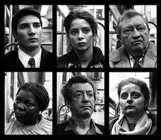 black and white photograph of people with different facial expressions