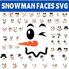 the snowman faces svg is shown with many different facial expressions and hats on them