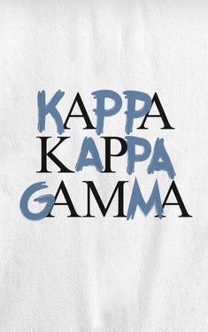 the words kapa kappa gama written in black and blue on a white background