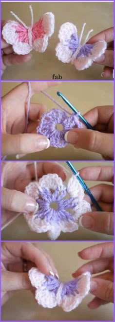 crochet flowers are being used to make an ornament