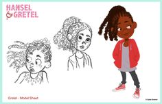 a girl with dreadlocks standing next to another child's head and the words hansel & gretel on it