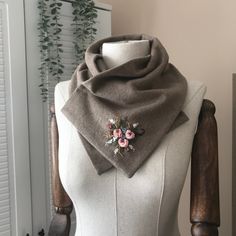 Embroidered scarf Embroidered One Size Winter Shawl, One Size Embroidered Winter Shawl, Scarf Ideas, Taupe Colour, Handmade Scarf, Embroidered Scarf, Scarf Vintage, Kids Scarf, Sew Easy