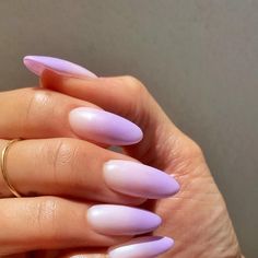 Lavender Oval Nails, Purple White Ombre Nails, Ombre Nails Purple Lavender, Purple And White Ombre Nails, Lilac Ombre Nails, Lavender Ombre Nails, December Style, Ambre Nails, Purple Ombre Nails