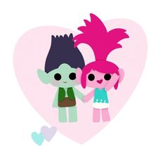 two cartoon characters holding hands in front of a heart