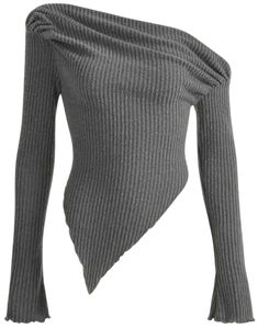 Asymmetrical Knit Top, Y2k Asymmetrical Top, Elegant Fitted Asymmetrical Knit Top, Gray Fitted Asymmetrical Top, Winter Grunge, Chic Asymmetrical Off-shoulder Stretch Top, Handkerchief Hem, Casual Sweaters, Knit Tees