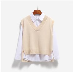 Women Beige Sweater Vest , Not Bulky Size L. Bust 20" , Front Length 20" , Back Length 22". Women Sweater Vest, Casual Korean Style, Autumn Jumpers, Beige Pullover, Vest Women, Sweater Vest Women, Estilo Chic, Knitwear Fashion, Sleeveless Pullover