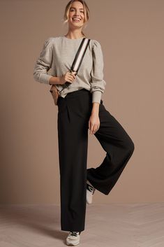 These effortlessly polished trousers by EVEREVE will take you from office to evening in style, featuring a full-length wide leg and a high-rise waist with pleating at the front and elastic at the back. Add a striped sweater and an eye-catching pair of loafers. | EVEREVE Women's Ellie Trouser Pants, Size XS, Black Fall Pleated Wide Leg Dress Pants, Fall Pleated Wide-leg Dress Pants, Black Pleated Wide Leg Pants For Work, Chic Pleated Pants For Fall, Tailored Chic Wide Leg Pants For Fall, Chic Wide Leg Workwear Pants, Black Wide Leg Pants For Fall Office Wear, Chic Pleated Dress Pants For Fall, Chic Fall Wide Leg Pants