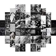 a collage of black and white photos with many different pictures on it, including people's faces