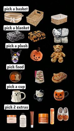 there are many different items that can be found in this image, including pumpkins and other things