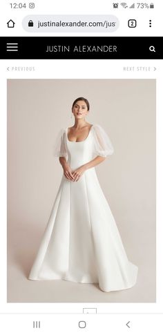 a woman in a white wedding dress is on the instagramture page, and she's holding her hands behind her back