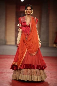 dcw 13 anju modi red cream gold anarkali lengha Delhi Couture Week, Wedding Lengha, Oh My Goddess, Fierce Women, Frock Fashion, India Fashion Week, Wedding Site, Pakistani Bridal Wear