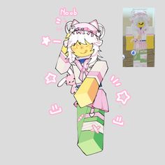 the paper doll is wearing a pink hat and holding a box with an animal on it