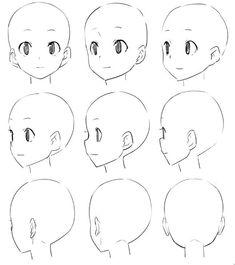 the steps to draw an anime character's head with different angles and facial expressions