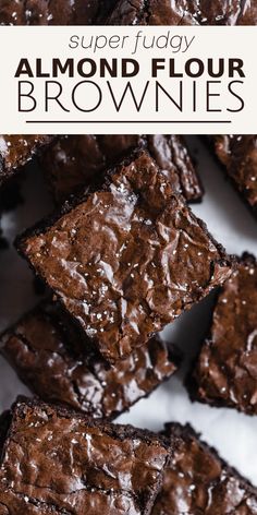 chocolate brownies stacked on top of each other with text overlay that reads, dark chocolate paleo brownies