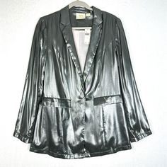 Maeve Anthropologie Zada Metallic Blazer Nwt Womens Sz 8 Metallic Grey Silver * New With Tags * 100% Polyester, Lining 100% Viscose * Front Pockets * Hand Wash Approximate Measurements On Flat Surface: * Bust - 19.5" * Waist - 18" * Shoulder To Hem - 30.5" Maeve Anthropologie, Real Style, Flat Surface, Blazer Suit, Metallica, Anthropologie, Hand Wash, Jackets & Coats, Jackets For Women