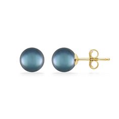 14283 - 14K Yellow Gold - Blue Akoya Pearl Stud Earrings Blue High Luster Earrings For Formal Occasions, Formal Blue High Luster Earrings, Classic Blue Round Earrings, Classic Blue Pearl Earrings For Anniversary, Classic Blue Pearl Drop Earrings, Classic Blue Pearl Earrings For Gift, Classic Blue Round Pearl Earrings, Akoya Pearls, Pearl Stud Earrings