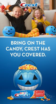 two children sitting on a couch with candy in front of them and the caption reads, bring on the candy chest has you covered