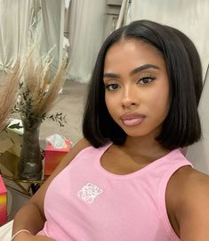 Bob And Headband, Effortless Hairstyles For Short Hair, Bob Inspo Black Women, Middle Part Bob Sew In, Flipped Bob Black Women, Hair Bob Black Women, Blowout Bob Black Women, Pink Silk Press, Hairstyles For Round Faces Black Women