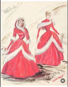 Rosemary Clooney White Christmas Dress, Edith Head Costumes, Edith Head Gowns, White Christmas Dress, Costume Sketches, Hollywood Tower Hotel, Film Costumes, Rosemary Clooney, Broadway Costumes