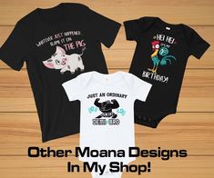 three baby onesuits with the words, mother and son designs in my shop