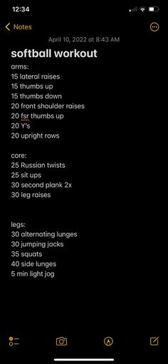 the softball workout log is displayed on an iphone