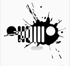 a black and white logo with paint splatters on it's bottom half