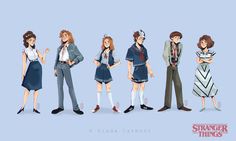 the characters are standing in line with their hands on their hipss and wearing school uniforms