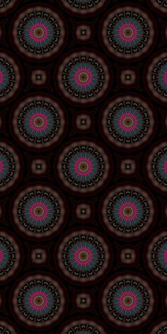 an abstract background with many circular shapes in pink, blue and green colors on a black background