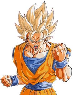 a drawing of gohan from the dragon ball game, with his hands in the air