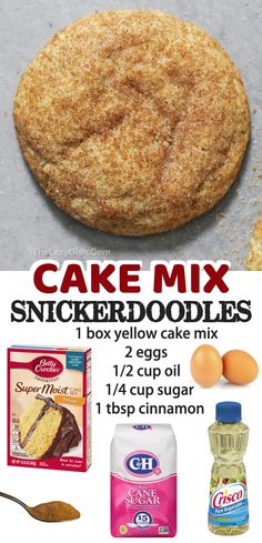 an advertisement for cake mix is shown in the middle of this image with eggs and other ingredients