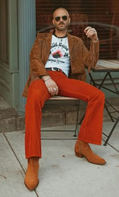 Mens 70s Outfits Party, Mens Groovy Outfits, 70s Mens Fashion Magazine, Groovy Mens Fashion, 70s Outfits For Men, Mens Retro Style, 1970s Aesthetic Men, Vintage Western Mens Fashion, 70s California Fashion