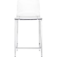 a clear plastic stool with chrome legs and backrests on an isolated white background