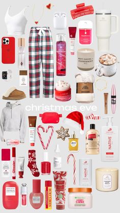 a collage of christmas items including perfumes, candles and other personal care products