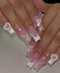 Hello Kitty Acrylics, Gel Acrylic Nails, Shoe Nails, Cute Acrylic Nail Designs, Hello Kitty Nails, Classy Acrylic Nails