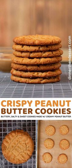 the recipe for crispy peanut butter cookies is shown