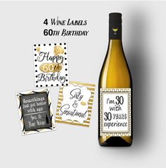 birthday 60th 60th Birthday Wine Labels, Printable Wine Bottle Labels, Diy Wine Labels, Happy Birthday Wine, Wine Label Printable, Birthday Wine Label, Happy 60th Birthday, Birthday Wine, 60th Birthday Party