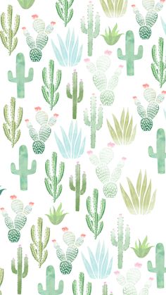 a pattern with cactus and cacti on a white background in pastel colors