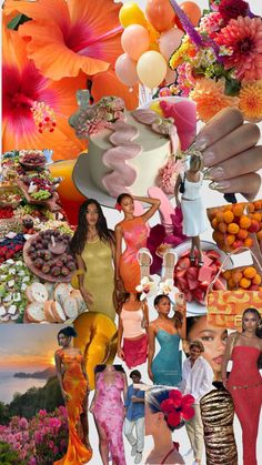 a collage of different images with flowers and people