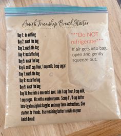 a bag with instructions on it sitting on a table