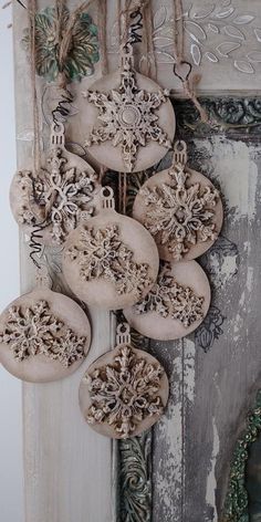 some ornaments are hanging on a door