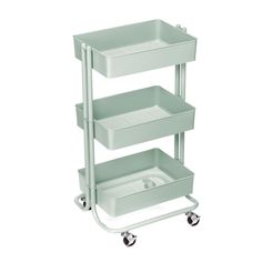 a three tiered cart with two trays on wheels