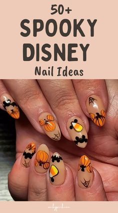 This post has over 50 Disney Halloween Nail Ideas. From Poison apples and creepy skeletons to Magnificent bats and ghouls, there is lots of nail inspo here for your next Disney Park Halloween adventure. So let’s head into the spooky Mickeyverse with these amazing Disney Nails. Disney Halloween Nails Square, Halloween Disney Nails Design, Disney Halloween Nail Art, Mickey Pumpkin Nails, Disneyland Halloween Nails, Spooky Disney Nails, Mickey Halloween Nails, Disney Park Halloween, Fall Disney Nails