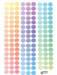 four different colored circles on white paper with the same color as each dot in it