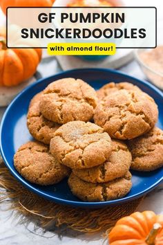 GF Pumpkin Snickerdoodles made with almond flour! Pumpkin Cookies piled on a plate Almond Flour Pumpkin, Grain Free Vegan, Gluten Free Fall Recipes, Fall Favorites Recipes, Pumpkin Snickerdoodles, Pumpkin Cookie Recipe