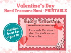 valentine's day printables for kids and adults with the message be my valentine