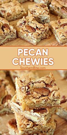 pecan chew bars stacked on top of each other