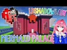 a girl standing in front of a pink building with the words mermaid palace on it