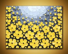 a painting with yellow flowers painted on it