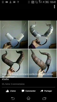 That's a cool to make Maleficent horns Diy Horns, Obličejové Masky, Maleficent Horns, Halloweenský Makeup, Dragon Costume, Cosplay Tutorial, Cosplay Diy, Fantasias Halloween, Halloween 2020