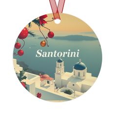 a round ornament with the name san antonio on it and an image of a church